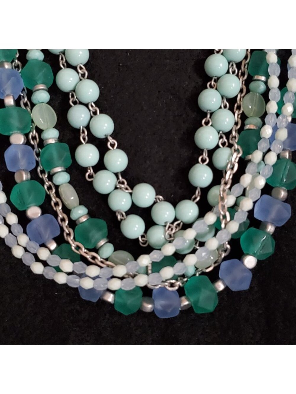 Lia Sophia Beaded Necklace Layered Green Blue Glass Lucite 22"